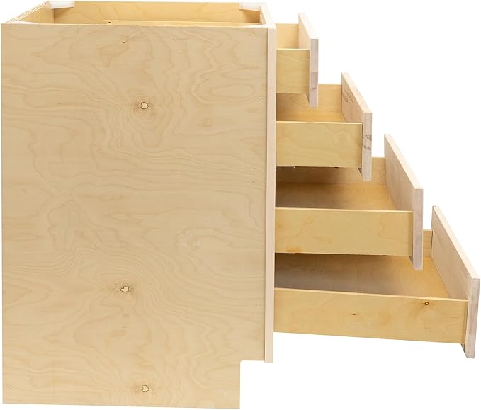 Quicklock RTA (Ready-to-Assemble) | Base Kitchen Cabinets - Shaker Style | Made in America (Raw Maple, 24" Wx34.5 Hx24 D 4 Drawer)