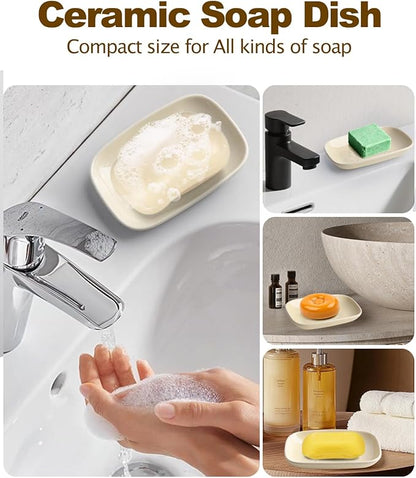 Ceramic Soap Dish for Bathroom and Kitchen, Non-Slip Bar Soap Holder with Fast Drain Design, Soap Saver Tray for Sink,Yellow