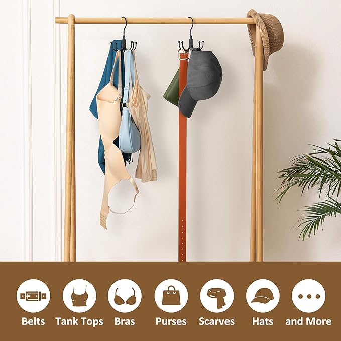 ZEDODIER Scarf Organizer Scarf Hanger for Closet, Rotatable Sturdy Hijab Holder Holds 8 Scarves, Metal Space Saving Closet Organizers and Storage, Black