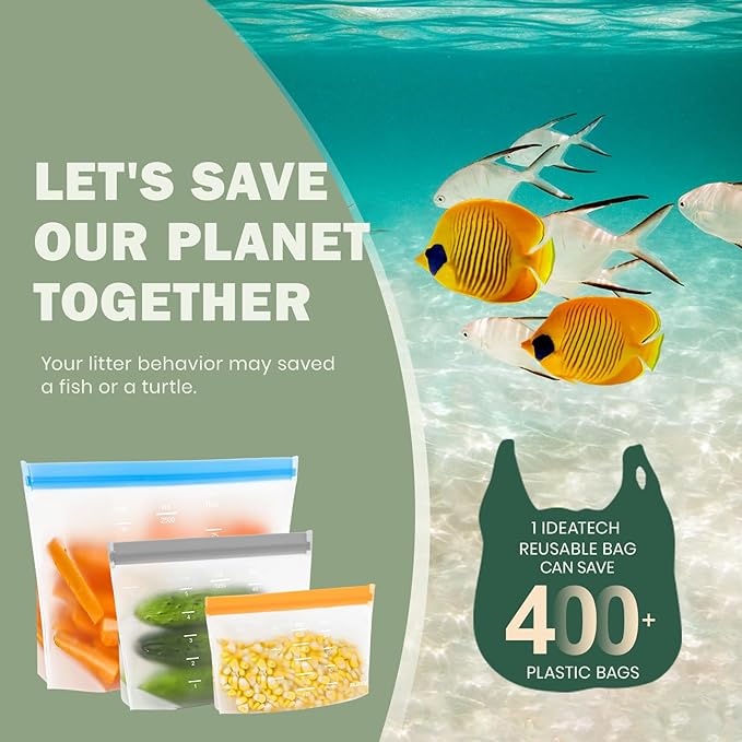 Dishwasher Safe Reusable Storage Bags Stand Up - BPA Free Reusable Sandwich Bag - Leakproof Gallon Freezer Bags, Silicone Food Storage Bags - Multicolor 6 Gallon + 6 Sandwich + 6 Snack Bags