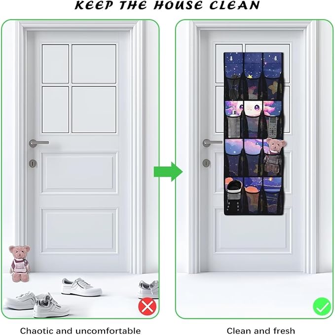 Axolotl 12 Pockets Door Shoe Organizer Hanging Storage Bag Space Saving Nursery Door Organizer for Baby Supplies 4 Shelf Over the Door Shoe Rack for Kids Boys Girls Playroom