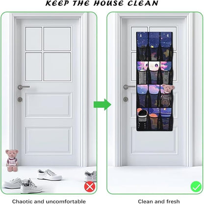 Axolotl 12 Pockets Door Shoe Organizer Hanging Storage Bag Space Saving Nursery Door Organizer for Baby Supplies 4 Shelf Over the Door Shoe Rack for Kids Boys Girls Playroom