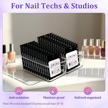 100PCS Press on Nail Packaging Bag, 100PCS Display Card with 231 Pcs Pre-cut Adhesive Tape & Diamond Art Pens & Glue Clay & Tweezers, 6-in-1 Set for Nail Display (Black)