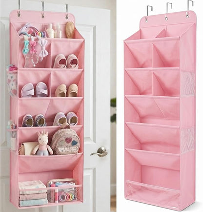 HOMELUX THEORY 6 Tiers Over The Door Shoe Organizer - 100D Extra Thick Deep Pockets Shoe Rack for Closet, 4 Side Pockets Shoe Rack for Entryway & Hanging Shoe Organizer for Closet (V1, Pink)
