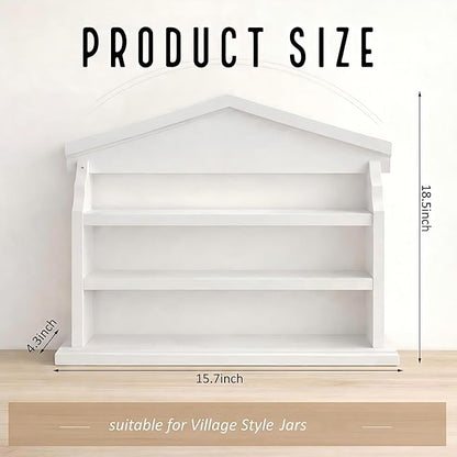 Chunful Spice Jar Wooden Rack with 3 Shelves Hanging Spice Rack Wall Mounting Kitchen Storage Village Style Display Shelf Organizer for 24 Jars, Shelf Only(White Classic House Style)