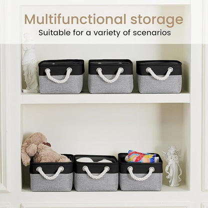Storage Baskets for Shelves 11.8x7.9x5.2 Inch, Foldable Fabric Storage Bins with Handles, Small Storage Baskets for Organizing Closet, Office, Home Organization (3-Pack, Black&Gray)