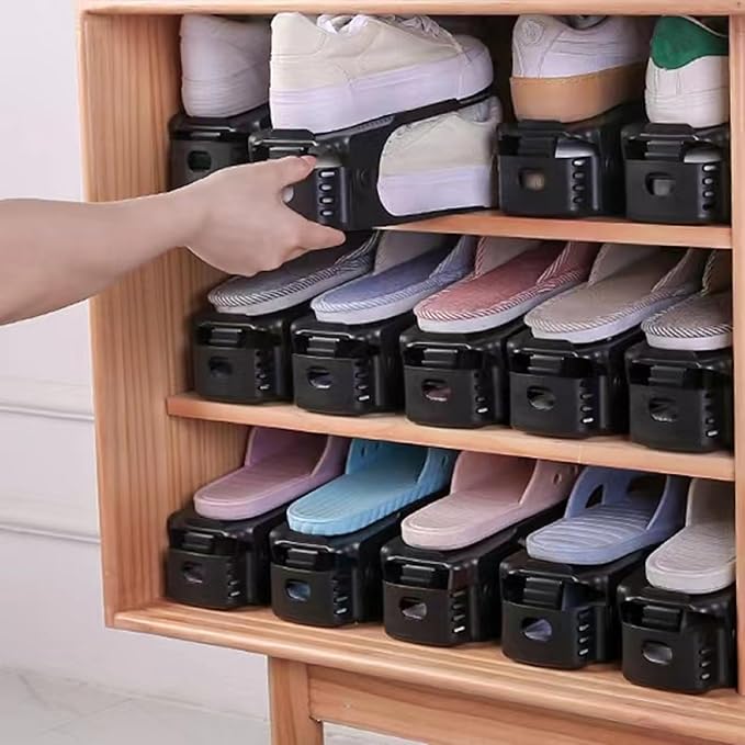 Antigo Shoe Slot Organizer 20Pack - Adjustable Shoe Stacker for Closet Storage, Space Savers 50%, Double Layer Stackable Shoe Holder Rack for Sneakers Heels and Flat(Black)