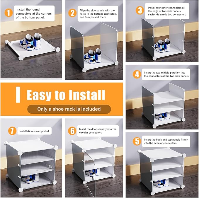 Portable Shoe Rack Organizer,Stackable 72 Pairs DIY Shoe Storage Cabinets Stand,White Plastic Closet Shoe Organizer With Transparent Cover,Dust-proof Shoe Rack Shelf Clear Foldable For Heels Boots