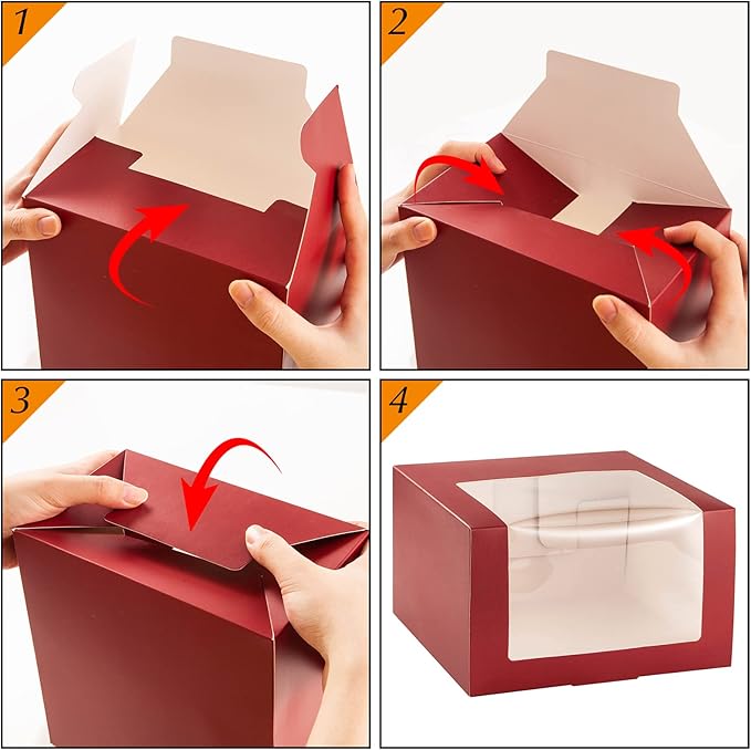 LADYBRO Red Gift Boxes with Window Display for Hat Storage Containter for Baseball Caps (Fitted, Snapbacks, Trucker), 7.8" x 7.8" x 4.8", 10 Pack