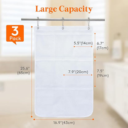 Lifewit Mesh Shower Caddy, 7 Pockets Hanging Shower Organizer with Quick Drying Mesh, Portable Space Saving Bathroom Organizer to Hold Soap, Shampoo and Cruise Ship Essentials, White, Medium - 3 Pack