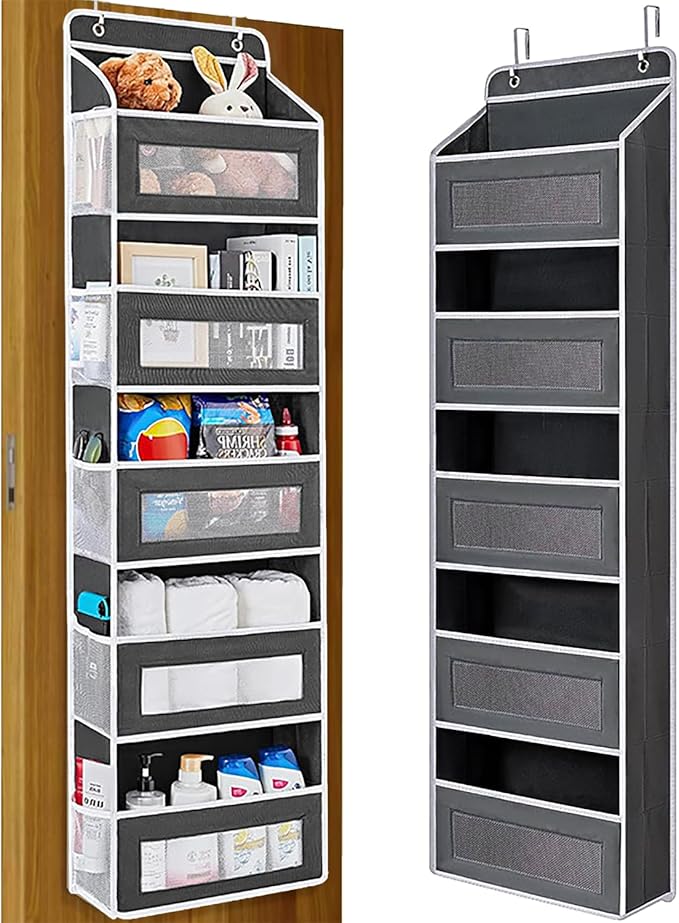 Over the Door Organizer with 5 Front Pockets and 5 Mesh Side Pockets,Extra Large Hanging Organizer for Over the Door Storage in Bedroom, Bathroom,Pantry, Nursery (Black)