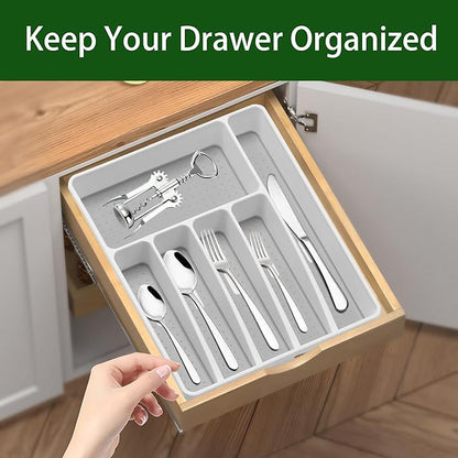 Loyareal Silverware Organizer Utensil Organizer Holder Kitchen Drawer Organizer Plastic Silverware Tray for Drawer Flatware Organizer 6 Compartment White