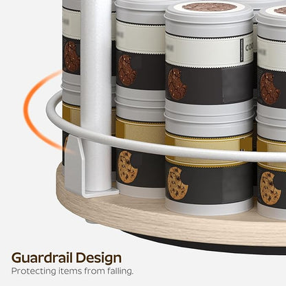 YATINEY Lazy Susan Organizer, Rotating Spice Rack, 2 Tier Spice Turntable Organizer, Industrial Turntable Spice Holder, for Kitchen Countertop, Compact and Versatile, White and Light Oak SR22WG