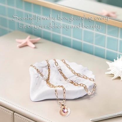ZAWUU Resin Draining Seashell Soap Dish with Embossed Design – Bar Soap Holder for Bathroom & Kitchen, Multiuse Jewelry Tray (White Marble, Seahorse)