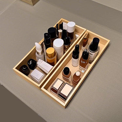 guiogc Bamboo Drawer Organizer, Utensil Organizer for Kitchen, Bamboo Storage Box Wood Silverware Tray for Drawer Set of 2