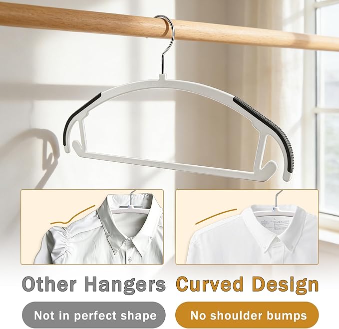 36-Pack Non Slip Plastic Clothes Hangers/w Rubber Pad, Coat Hangers 360° Swivel Hook, Heavy Sturdy Space-Saving Organizers, Hangers for Coats, Pants, Suits, Shirts (Black)