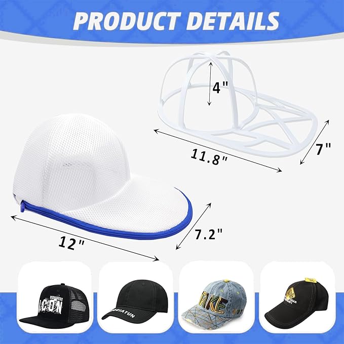 Hat Washer Cage for Washing Machine, Baseball Cap Washing Cage, Hat Cleaner for Flat and Curved Ball Caps (Fold Sapphire 1pack)
