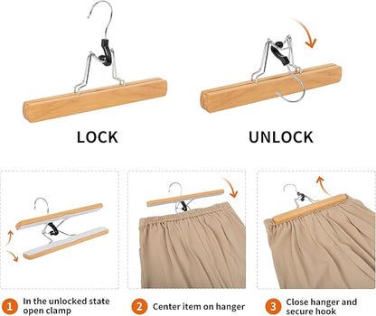 Amazon Basics Wooden Pants Hangers Closet Organizer, Natural, 20-Pack