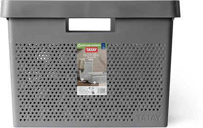 TATAY Bohol Laundry Basket, 40L Capacity, Polypropylene, BPA Free, 100% Recycled Plastic, Anthracite Grey, Dimensions: 41 x 33 x 50 cm