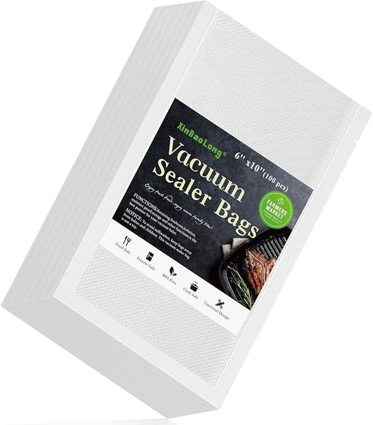 Vacuum Sealer Bags For Food - 100 Quart 6" x 10" - Commercial Grade BPA Free Bag - Durable Customized Size Food Vac Bags for Storage and Sous Vide Cooking - Puncture Prevention