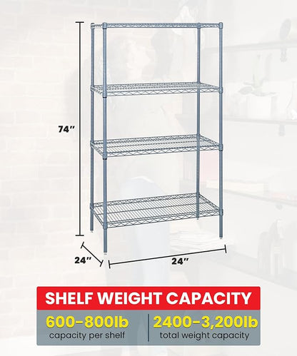 Quantum Storage Systems WR74-2424GY Wire Shelving 4 Shelf Wire Starter Units, 24" x 24" x 74", Gray Epoxy