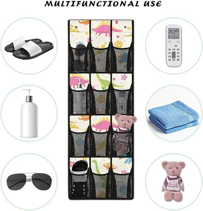 Generic Cute Dinosaur The Door Pocket Organizer Sturdy Over The Door Organizer Bedroom Space Saving Hanging Closet Organizer for Dormitory Bathroom Kid's Room Etc