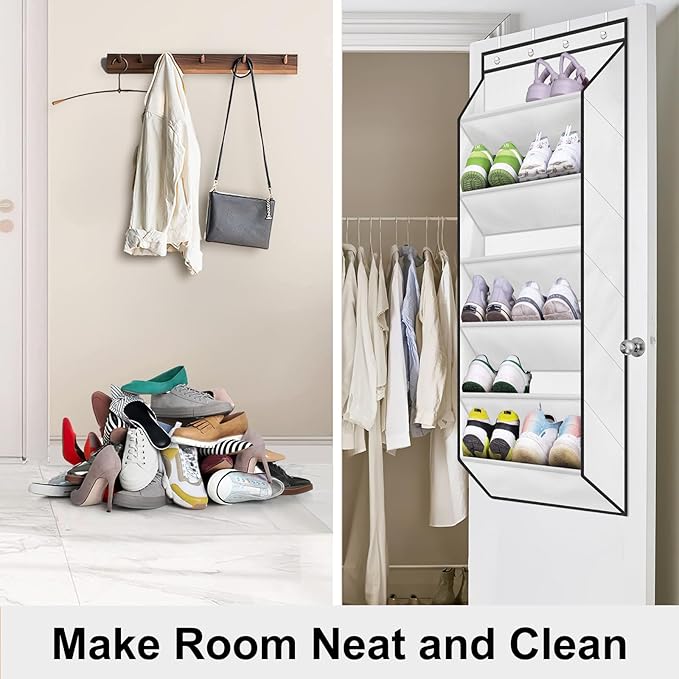 SLEEPING LAMB Shoe Rack for Door, Kids Door Shoe Organizer for Closet hanger, Narrow Hanging Sneaker Storage with Large Deep Pockets for Toddler, Girl, Baby Room Decor, White