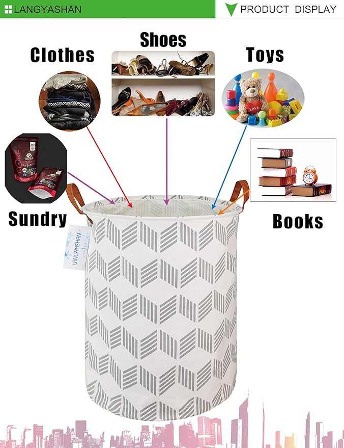 Laundry Basket Canvas Fabric Collapsible Organizer Basket for Storage Bin Toy Bins Gift Baskets Bedroom Clothes Children Nursery Hamper (Gery wave)