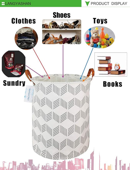 Laundry Basket Canvas Fabric Collapsible Organizer Basket for Storage Bin Toy Bins Gift Baskets Bedroom Clothes Children Nursery Hamper (Gery wave)