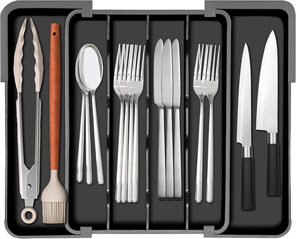 Homecor Silverware Organizer - Expandable Kitchen Drawer Organizer Utensil Holder, BPA Free Flatware and Cutlery Tray for Spoons Forks Knives, Plastic Kitchen Organizer and Storage