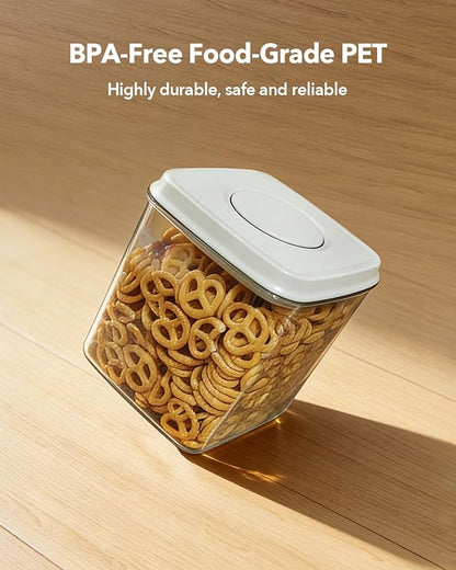 Airtight Food Containers Set with One-Touch Lid, Mixed Size Set (2.8 QT / 2.65 L & 4.2 QT / 4.0 L) with Scoop, Stackable Jars for Complete Kitchen Organization.