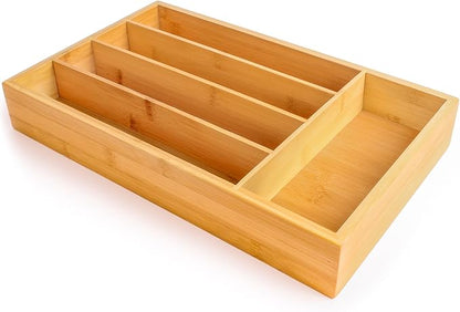 BergHOFF Bamboo Flatware Organizer 5-slot, 13.5" x 8.25", Natural, Fit in any size of drawer, great for spoons, forks, knives, scissors, peelers, chef tools