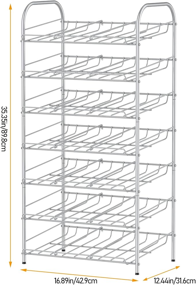 DOMYDEVM Can Rack Storage Organizer, 7 Tier Canned Goods Organizer, Silver Beverage Soda Holder Holds up to 84 Can, Can Drink Storage Organizer for Pantry Kitchen