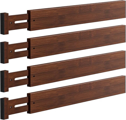 DUCOO 4 PCS Drawer Divider, 17"-22" Adjustable Bamboo Drawer Dividers Organizers, 2.3" High Expandable Separators for Kitchen, Clothes, Dressers, Home, Office, Mocha