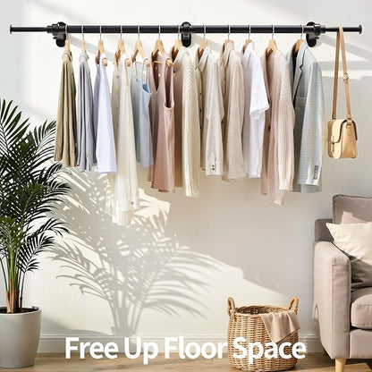 Luxspire Wall Mounted Clothes Rack, Industrial Pipe Clothing Rack, 41" Heavy Duty Extendable Iron Garment Bar, Multi-Purpose Hanging Rods for Clothes Bedroom, Laundry Room, Closet 1 Pack, Black