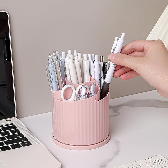 Anyoifax 360 Rotating Makeup Brush Holder Organizer 5 Slots Make Up Brushes Cup Flower-Shaped Spinning Pen Holder for Vanity, Cosmetics, Lipsticks, Pink