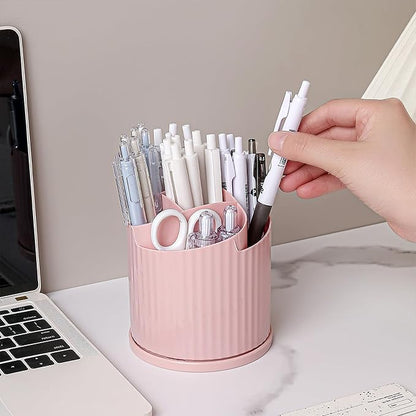 Anyoifax 360 Rotating Makeup Brush Holder Organizer 5 Slots Make Up Brushes Cup Flower-Shaped Spinning Pen Holder for Vanity, Cosmetics, Lipsticks, Pink