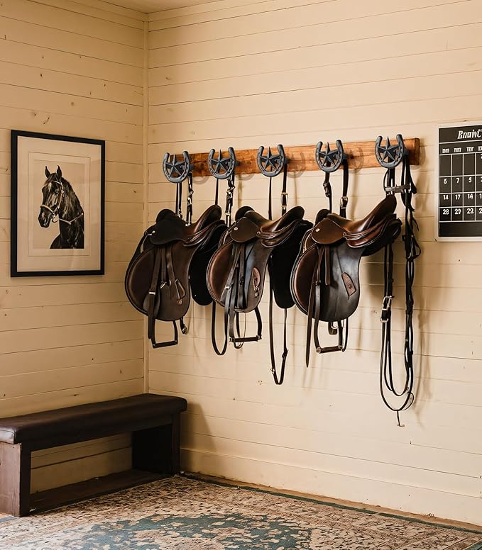 Cowboy Hat Organizer Wall Mount, 6 Pack Cowboy Hat Rack, Bridle Hook for Tack Room, Metal Horseshoe Hook, Horseshoe Decor, Western Hat Hook for Wall, Hat Holder for Entryway Closet, Western Gifts