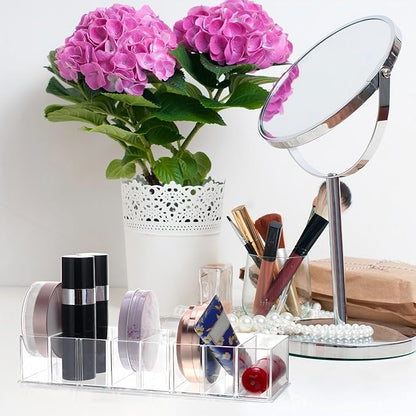 Tuanse 4 Pcs Acrylic Makeup Compact Organizer Detachable 8 Spaces Clear Vanity Drawer Organizer Eyeshadow Palette Storage for Lipstick Highlighter, Skincare Cosmetic Display Cases for Bathroom