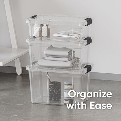 Superio 7.4 Quart Clear Plastic Storage Bin with Lid, Non-Toxic, BPA Free, Odor Free, Organizer Storage Box, Stackable Plastic Tote for Home, Garage, School, and Office