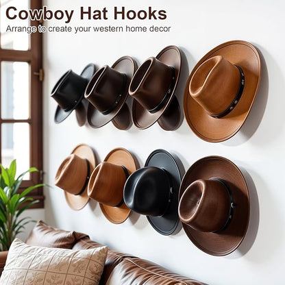 Dntorx 2.9 Inch Hat Hooks for Wall, 8 Pack Cowboy Hat Holder Wide Brimmed Hat Rack Organizer Strong Adhesive Cowboy Hat Hangers Storage Wall Mount for Cowboy, Sun Hats, Baseball Caps (Clear)