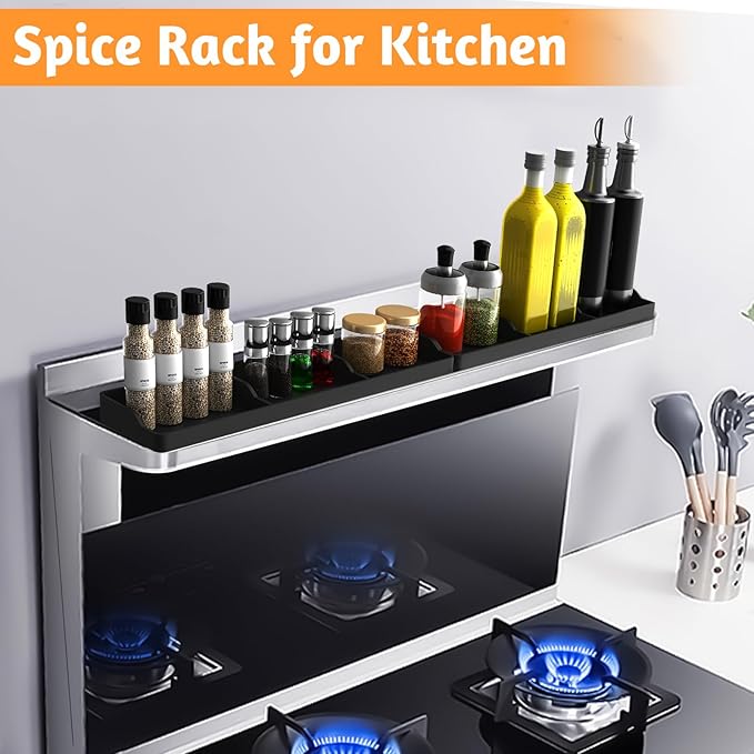 Foeacry 30 Inch Silicone Stove Oven Top Shelf Magnetic for Kitchen Gadgets, Soft Flexible Strong Magnetic Heat Resistant Spice Rack Kitchen Organizer