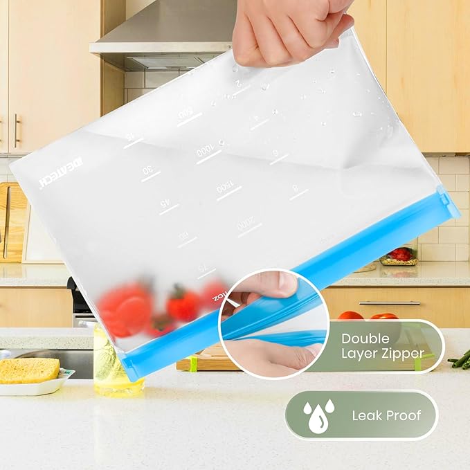 Dishwasher Safe Reusable Storage Bags Stand Up - BPA Free Reusable Sandwich Bag - Leakproof Gallon Freezer Bags, Silicone Food Storage Bags - Multicolor 6 Gallon + 6 Sandwich + 6 Snack Bags
