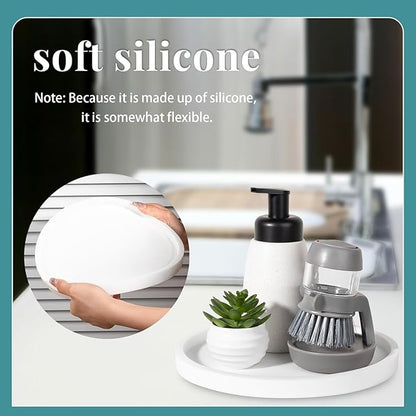Silicone Bathroom Tray Round Vanity Tray Decorative Soap Holder Kitchen Countertop Organizer Coffee Table Decor for Candle, Perfume, Plant, 10 Inch, White