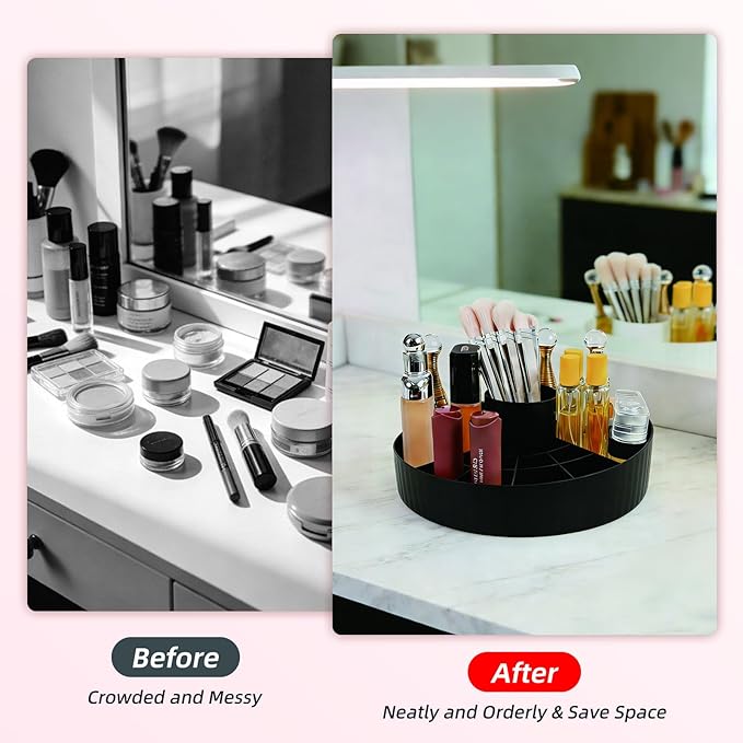 360° Rotating Makeup Perfume Organizer Cosmetic Storage for Skincare,Perfume,Lipstick & Makeup Brushes, Countertop Vanity Organizer (Black)