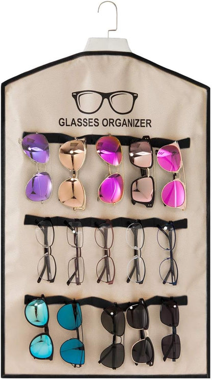 TRIUMPH VISION 15 Slots Hanging Sunglass Organizer, Over The Door Glasses Holder Stand Fabric Eyeglasses Case