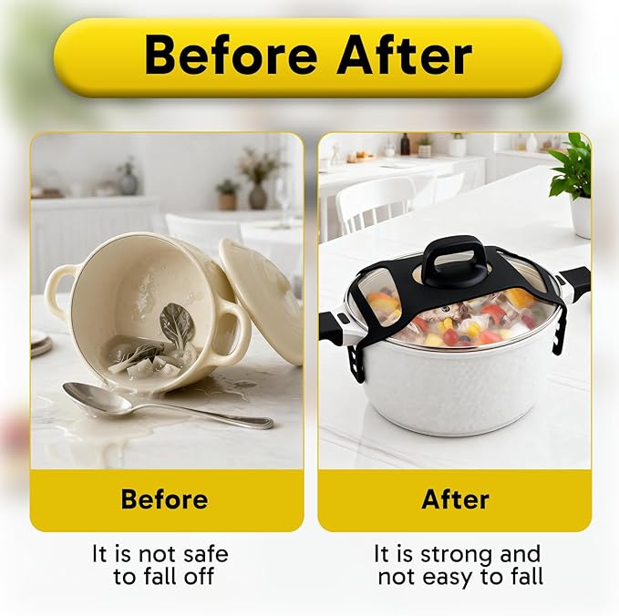 3 Pcs Crockpot Lid Holder Set, 1 Lid Strap and 2 Spill-Proof Rack Holders, Universal Fit for 6/7/8 Quart, Heat-Resistant, Secure Pot Lid Accessories for Kitchen Cooking