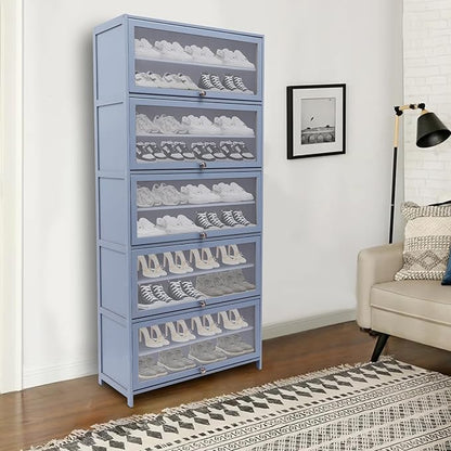 10 Tiers Shoe Storage Cabinet,Free Standing Shoe Rack with Transparent Cabinet Door,Hall Organizers & Storage Rack with Adjustable Shelf for Entryway Living Room.,31.5 * 12.6 in (Grayish Blue)