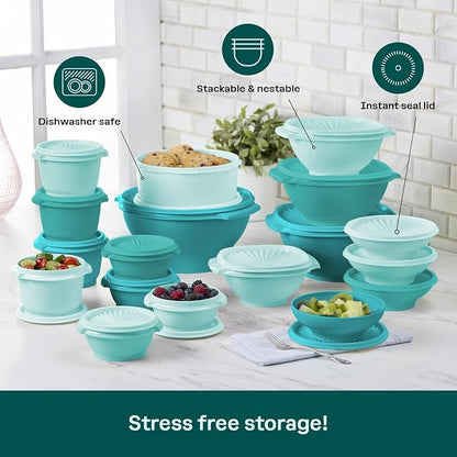 Tupperware Heritage Collection, New 36 Piece Food Storage Container Set in Vintage Green, Dishwasher Safe and BPA Free (18 containers, 18 lids)