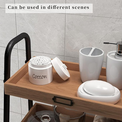 LEETOYI Ceramic Cotton Swabs Holder Organizer with Lid,Storage Canisters for Cotton Swabs, White